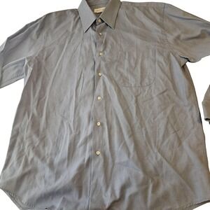 Barneys New York Shirt Mens 16 Blue Long Sleeve Button Down Dress Pocket Classic